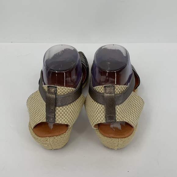 Gentle Souls Lena wedge espadrille sandal shoe pewter leather woven platform 8 - Picture 4 of 6